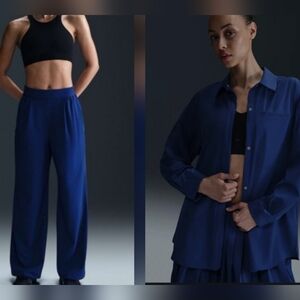 2pc Nike 24.7 Women Blue Wide Leg Pants Long Sleeve Shirt Matching Set Dri Fit